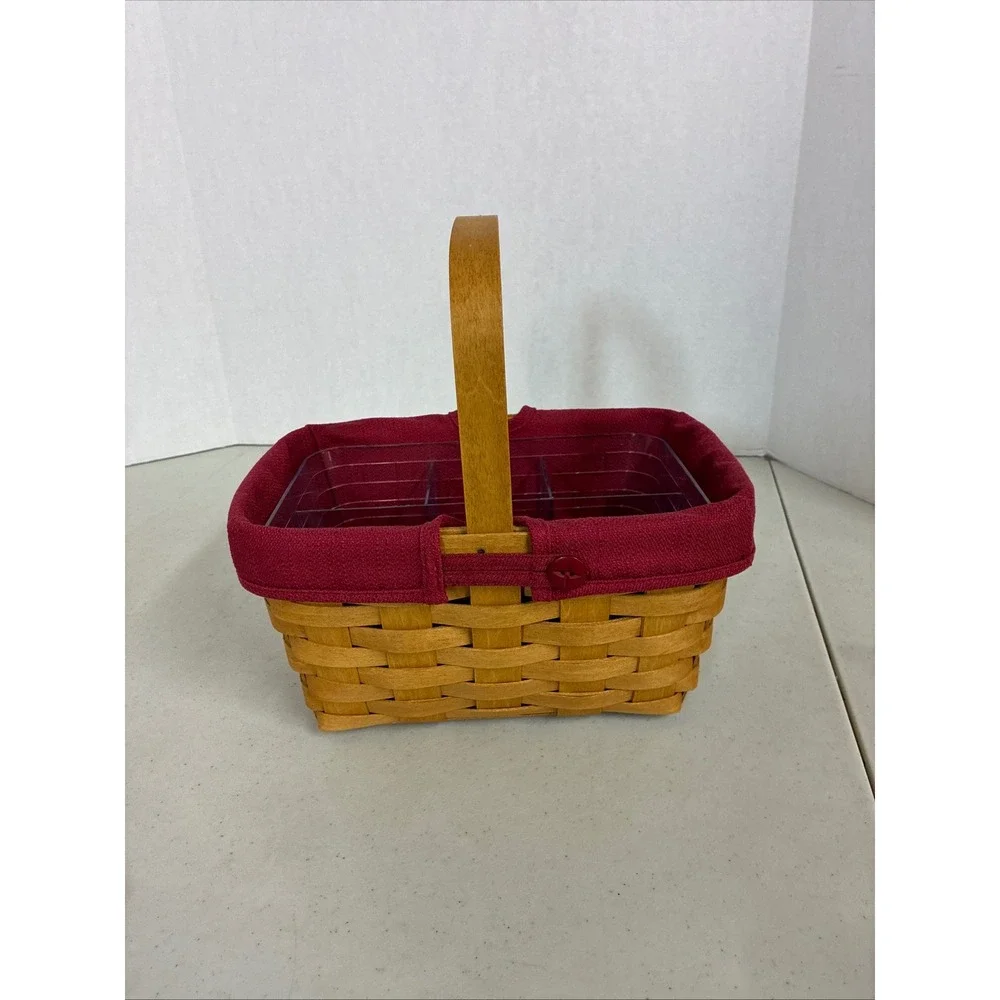 Longaberger 2009 Handmade Basket with Burgundy Liner and Divided Protector USA